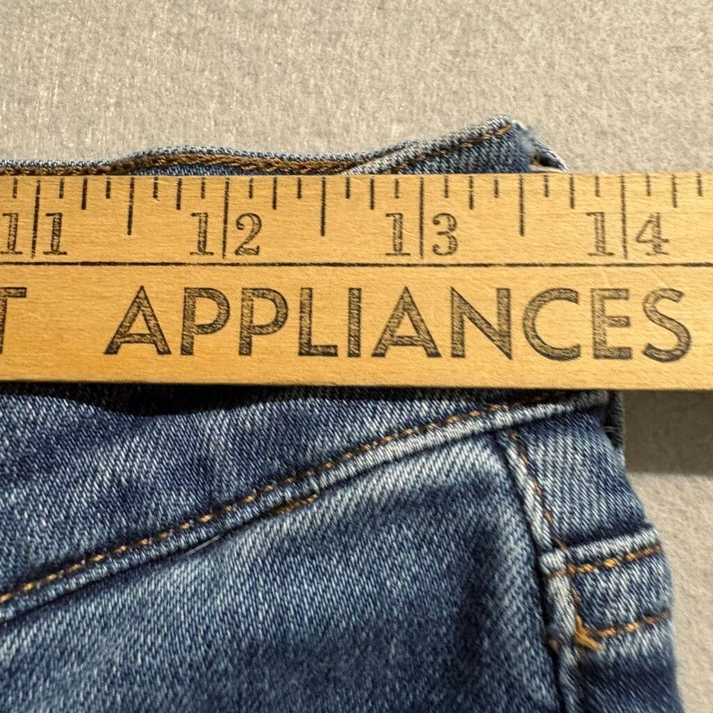 Madewell Mid-Rise Kick Out Jeans Womens 26P Blue Denim Raw Hem Stretch Crop
