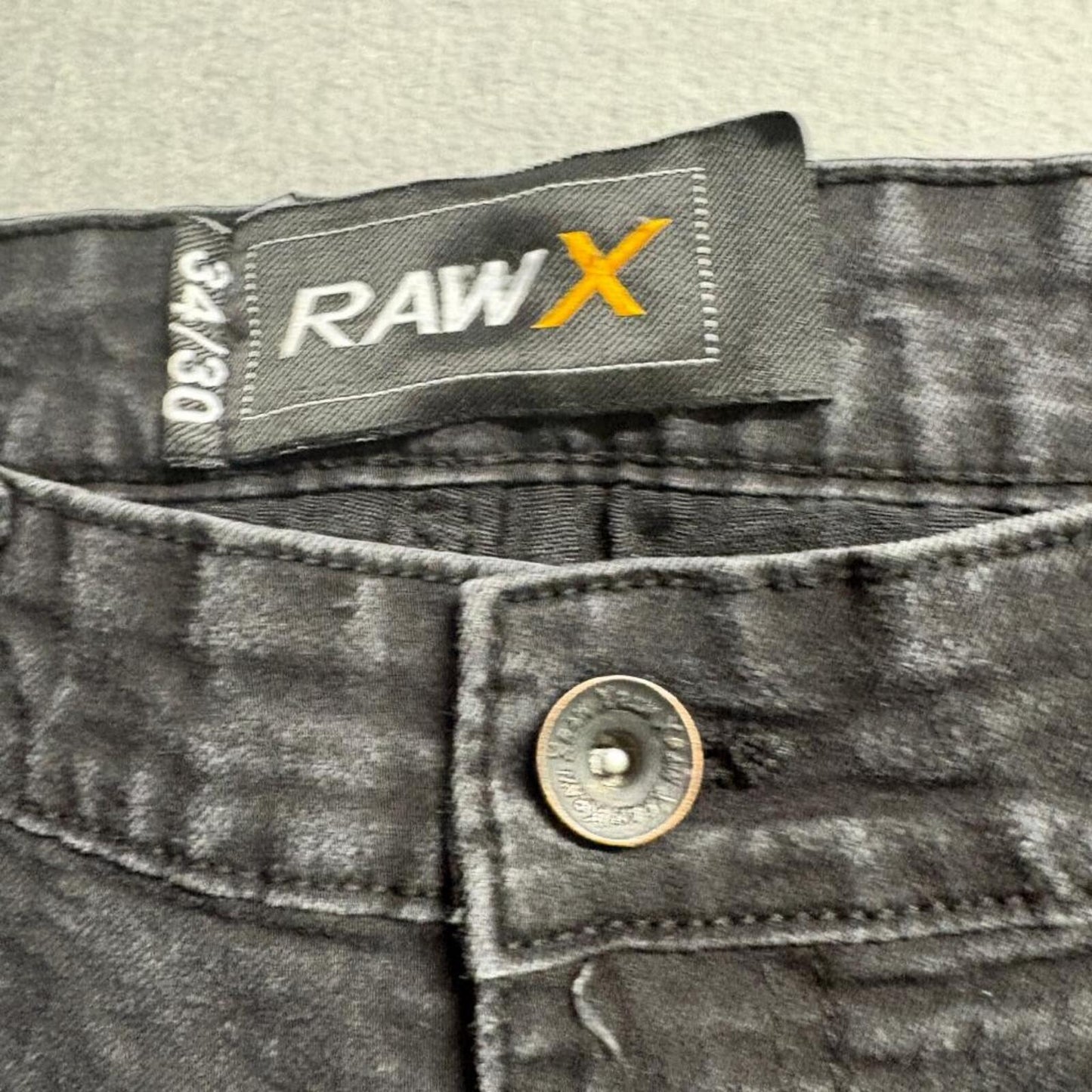Raw X Moto Jeans Mens 34x30 Black Denim Biker Ribbed Panel Stretch Slim Fit