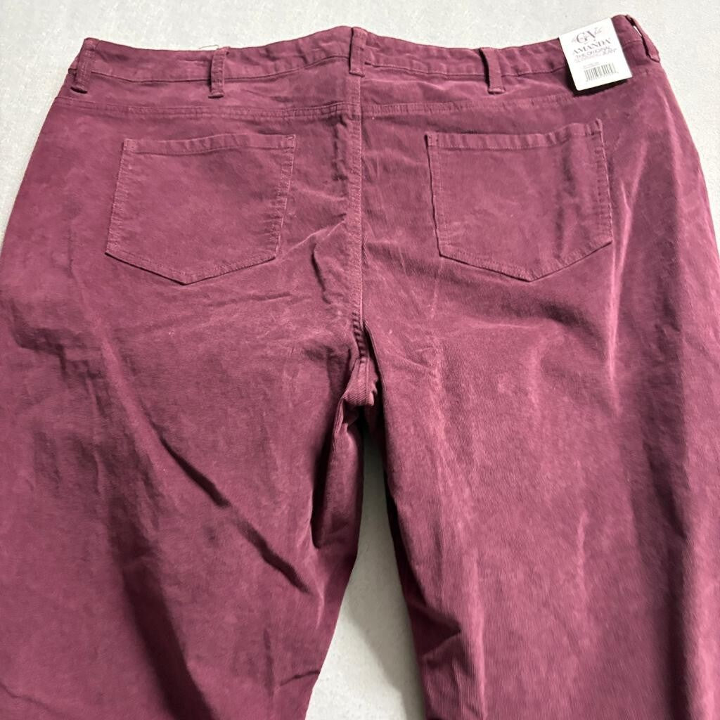 Gloria Vanderbilt Amanda Slim Corduroy Pants Womens 26W Purple Huckleberry New
