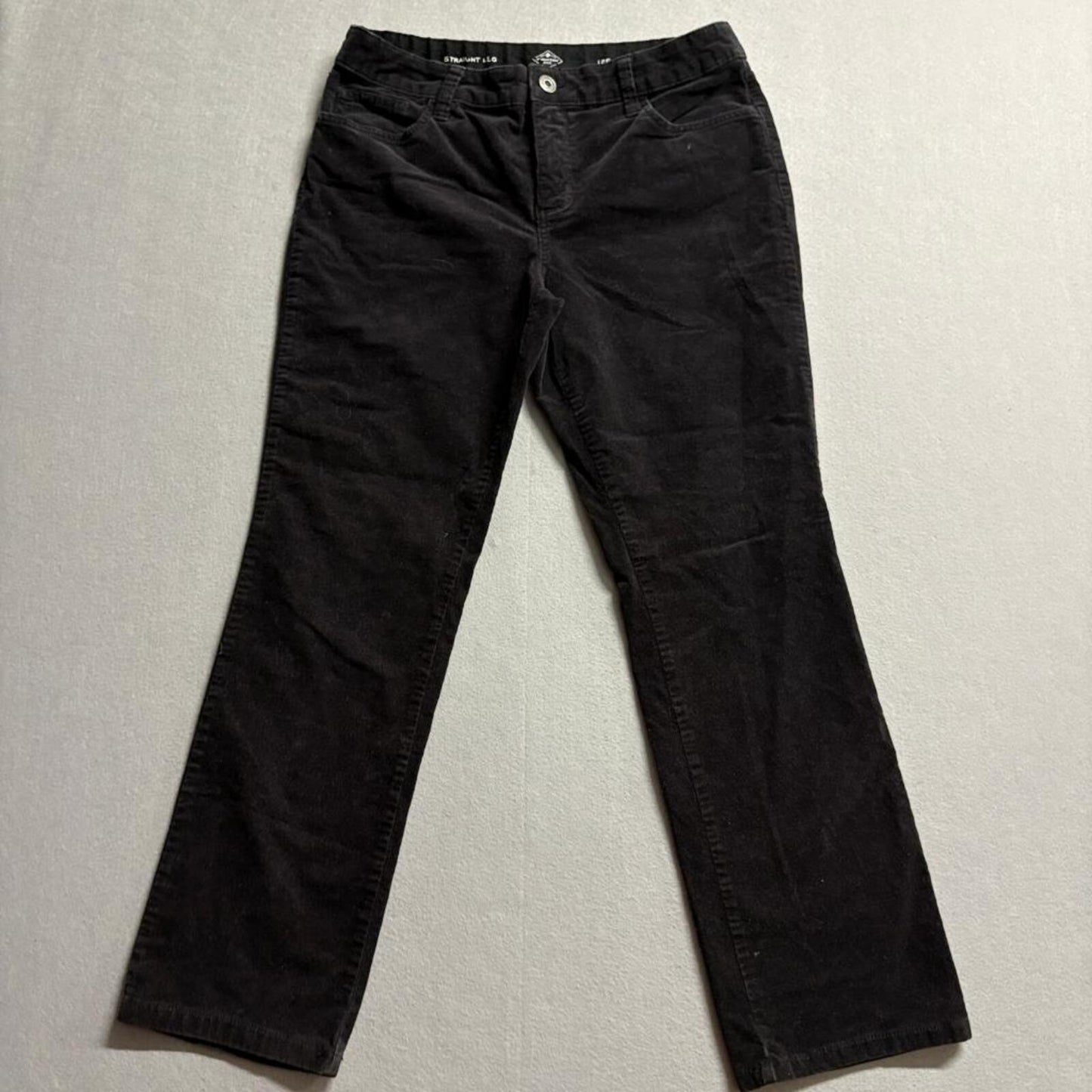 St John's Bay Corduroy Pants Womens 12P Black Straight Leg Stretch Corduroy