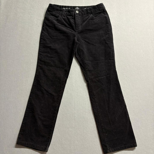 St John's Bay Corduroy Pants Womens 12P Black Straight Leg Stretch Corduroy