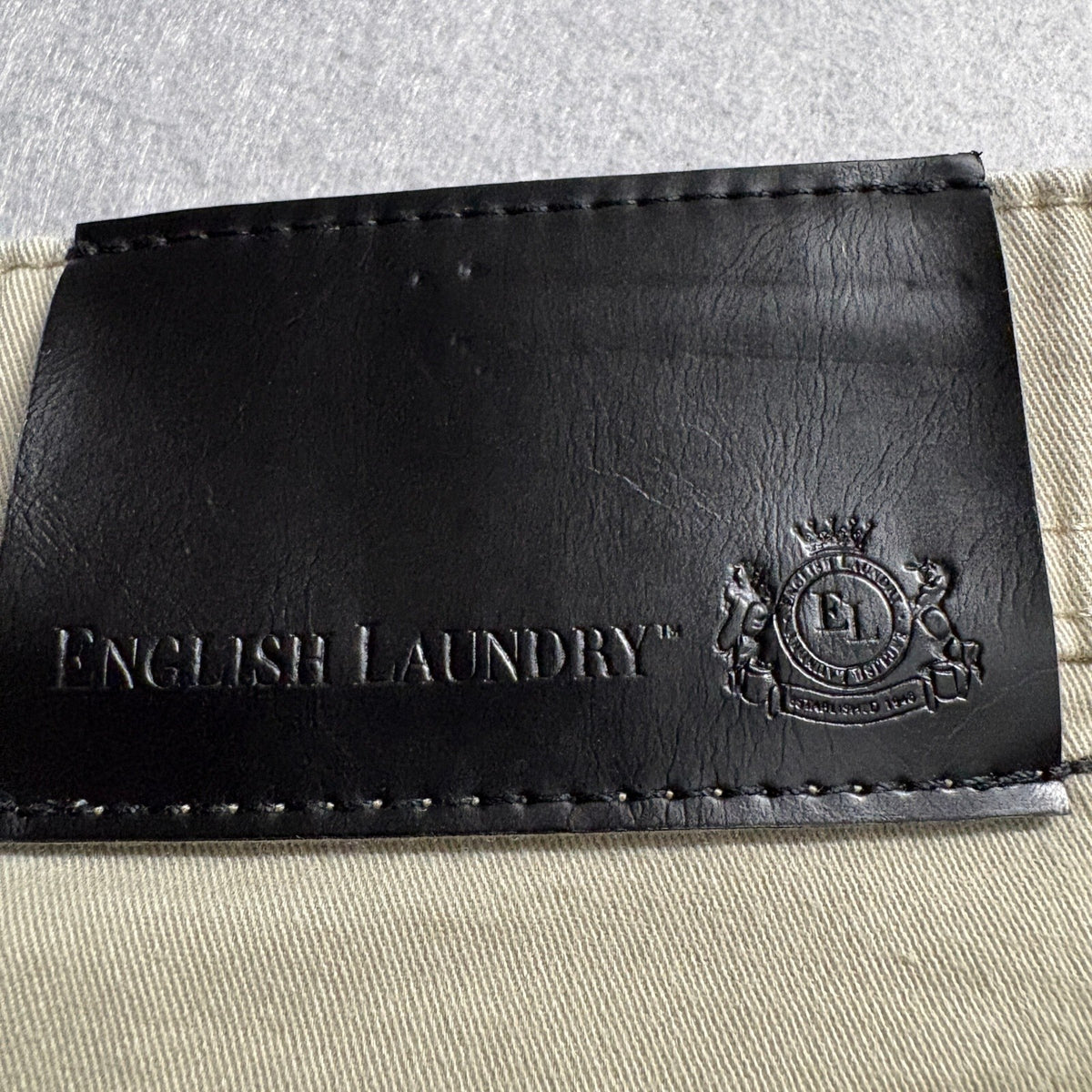 English Laundry Mens 32x32 Khaki Chino Pants Stretch Cotton Beige Flat Front