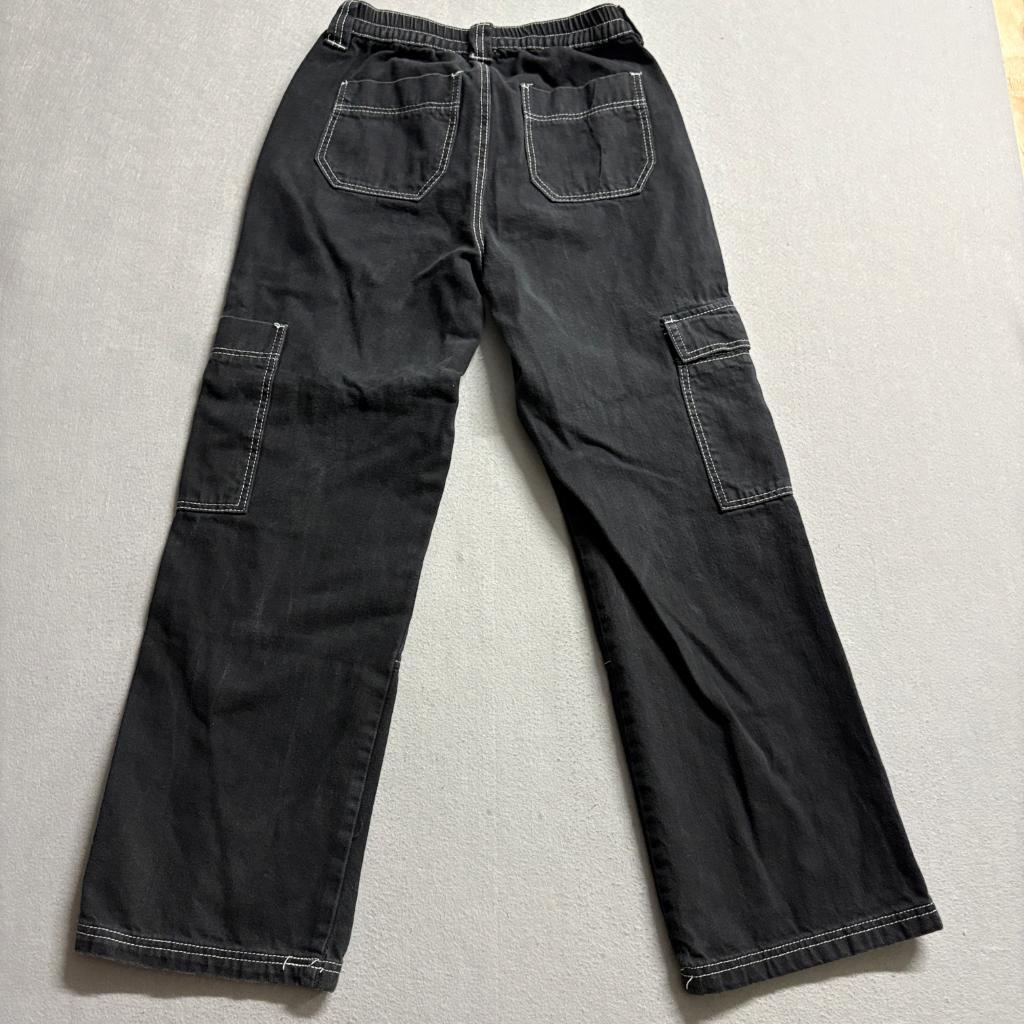 Rue21 Womens Cargo Pants Medium Black Contrast Stitch Elastic Waist Utility Y2K