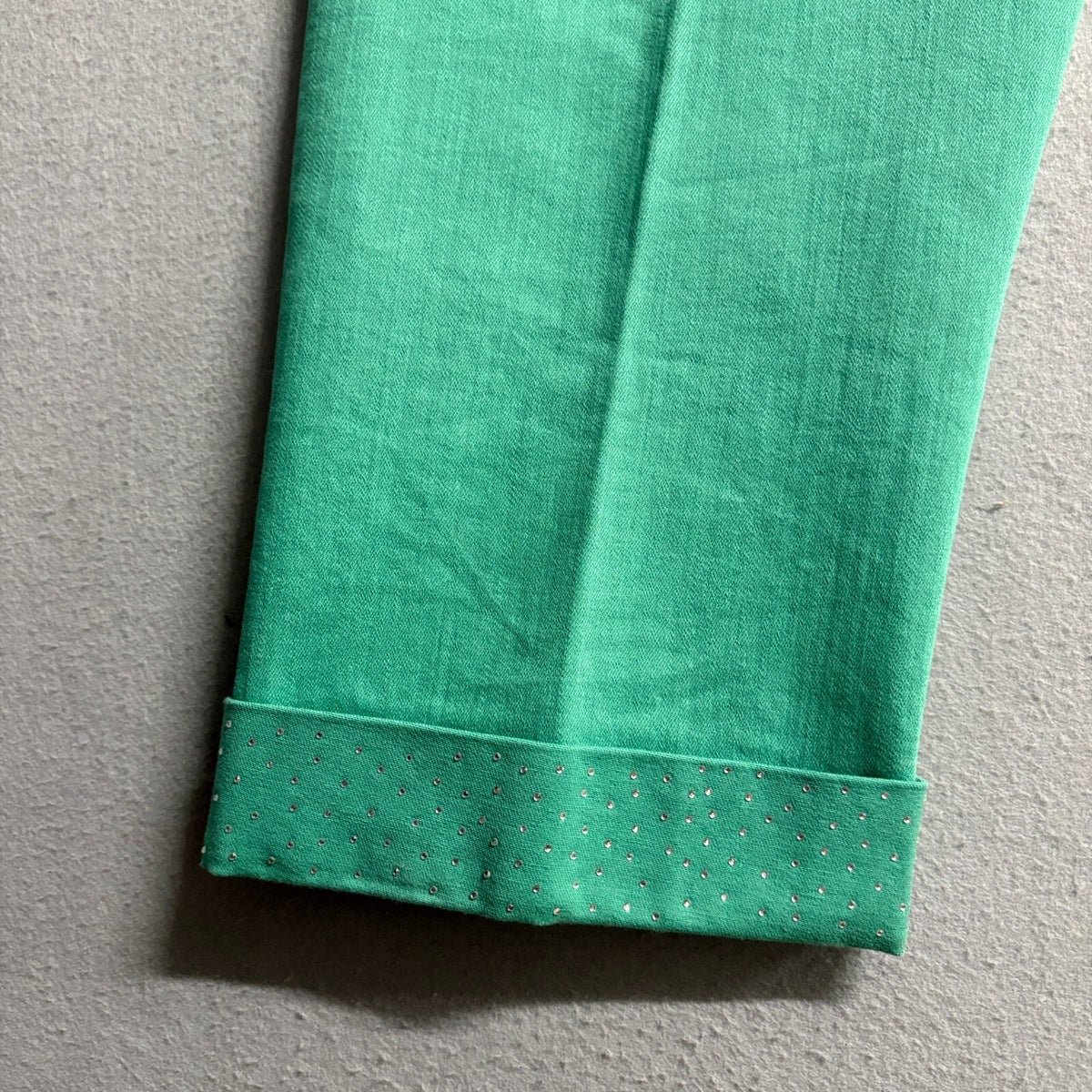 NYDJ Lift Tuck Crop Jeans Womens 14 Green Rhinestone Cuff Stretch Denim Capris