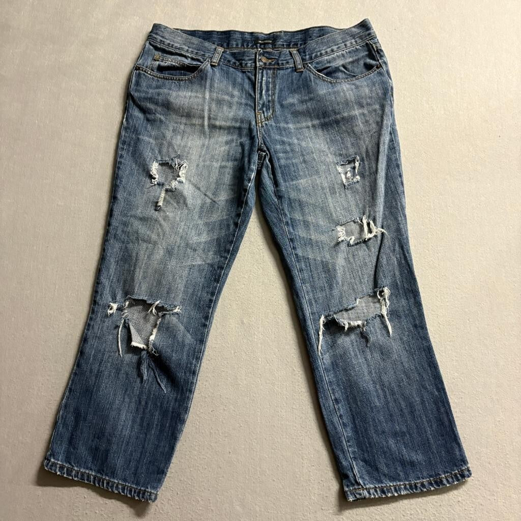 I Heart Ronson Distressed Crop Jeans Womens Size 12 Blue Denim Ripped Straight