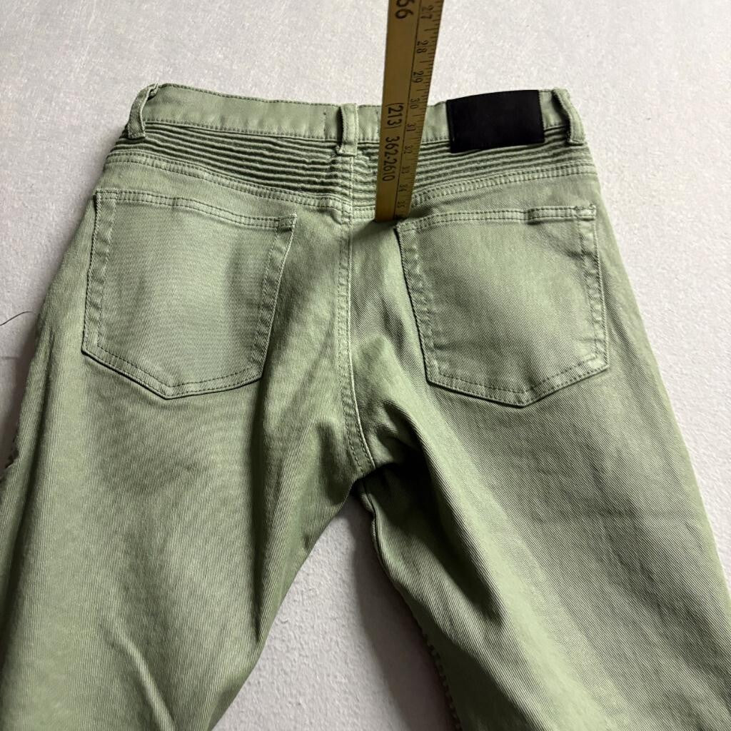 Forever 21 Slim Biker Jeans Mens 29 Olive Green Moto Ribbed Denim Pants