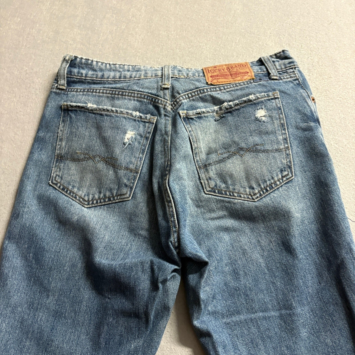 Lucky Brand Patchwork Jeans Womens Size 4 27 Blue Denim Distressed Straight Leg