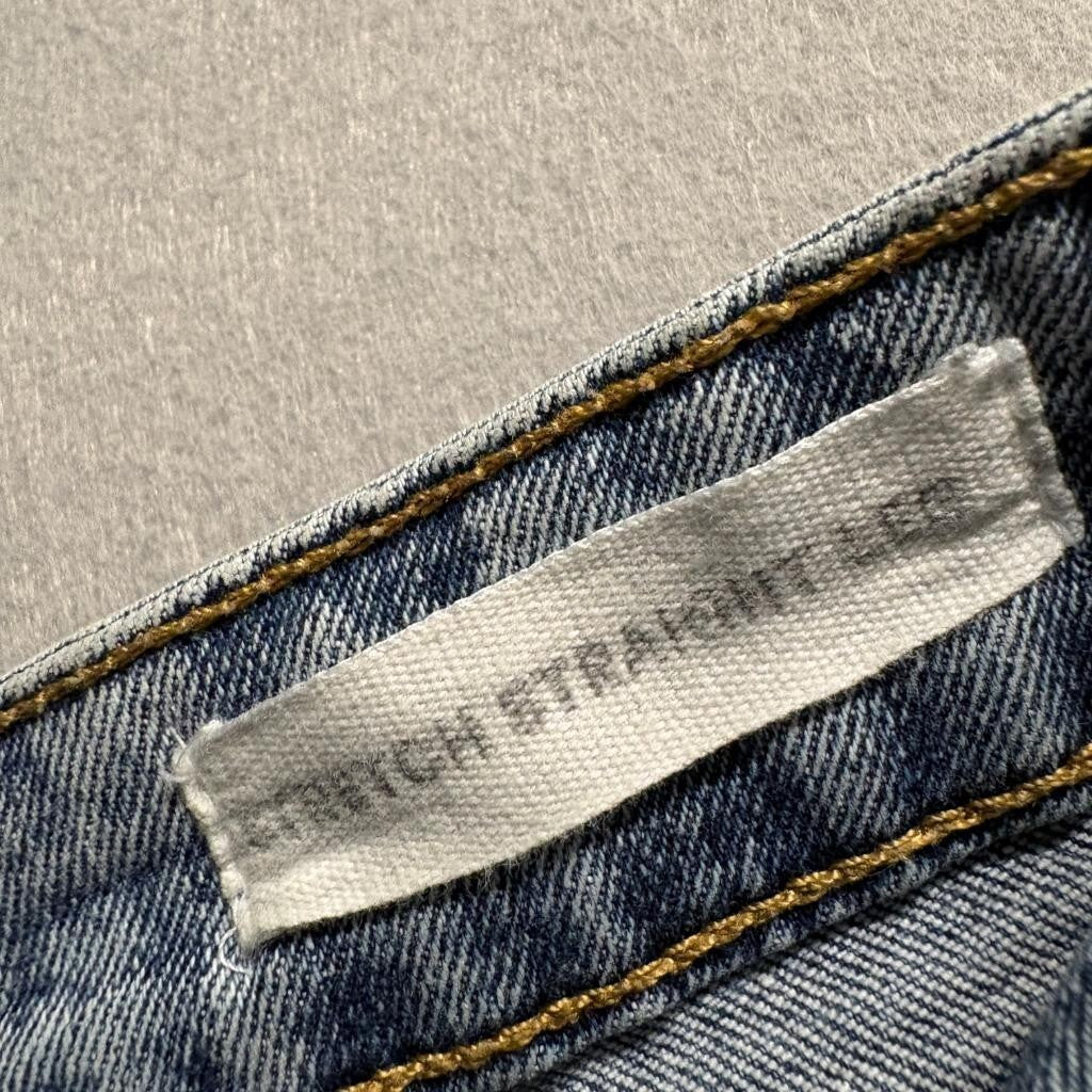 Cotton On Stretch Straight Leg Jeans Womens US 4 Blue Distressed Raw Hem Denim