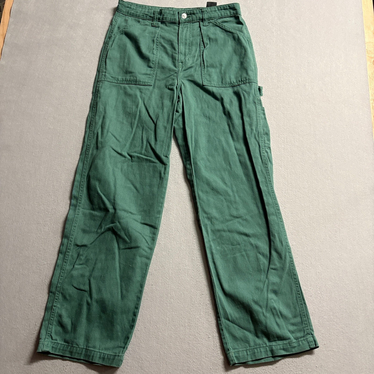 H&M Divided Womens Green Cotton Carpenter Utility Pants Size 10 Straight Leg