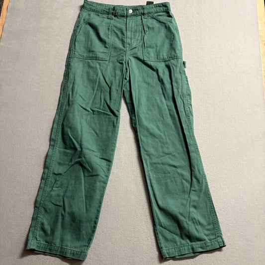 H&M Divided Womens Green Cotton Carpenter Utility Pants Size 10 Straight Leg