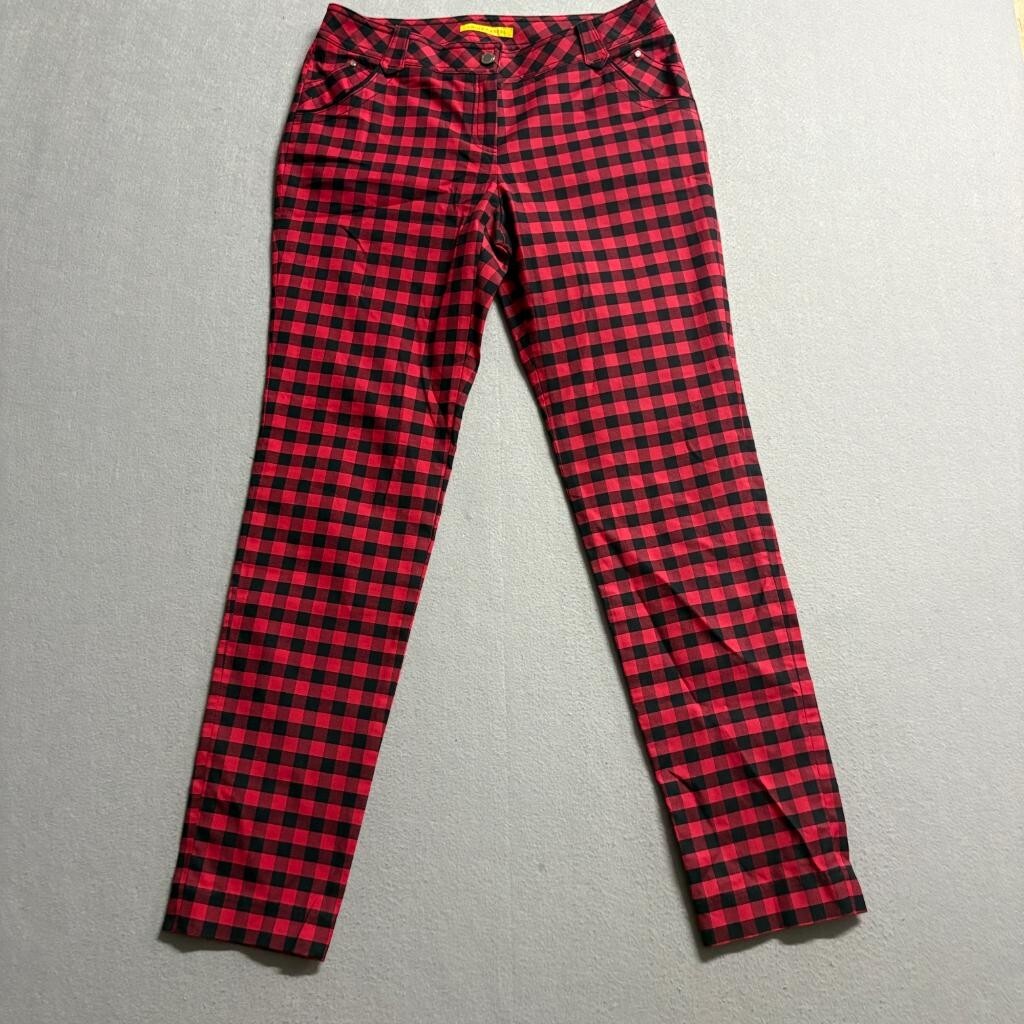 Louis Castel Red Black Buffalo Plaid Pants Womens Size 70 Cotton Blend Golf