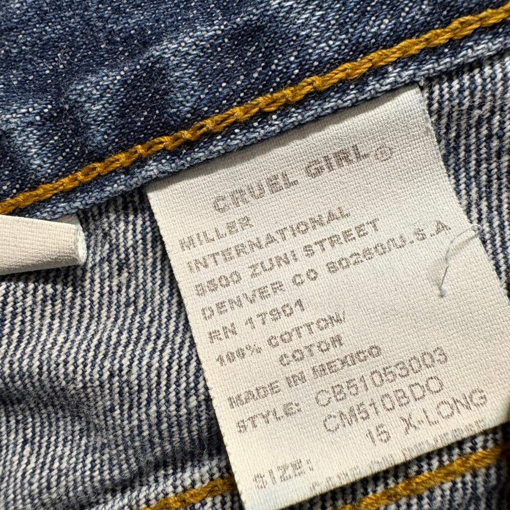 Cruel Girl Slim Jeans Womens 15 X-Long Blue Denim High Rise Straight Leg Western