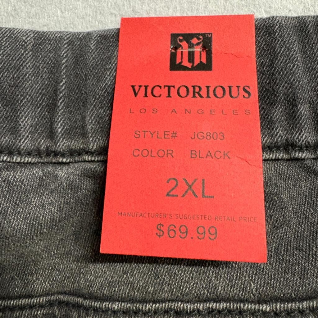 Victorious Mens Jogger Pants 2XL Black Denim Elastic Waist Drawstring JG803 NWT