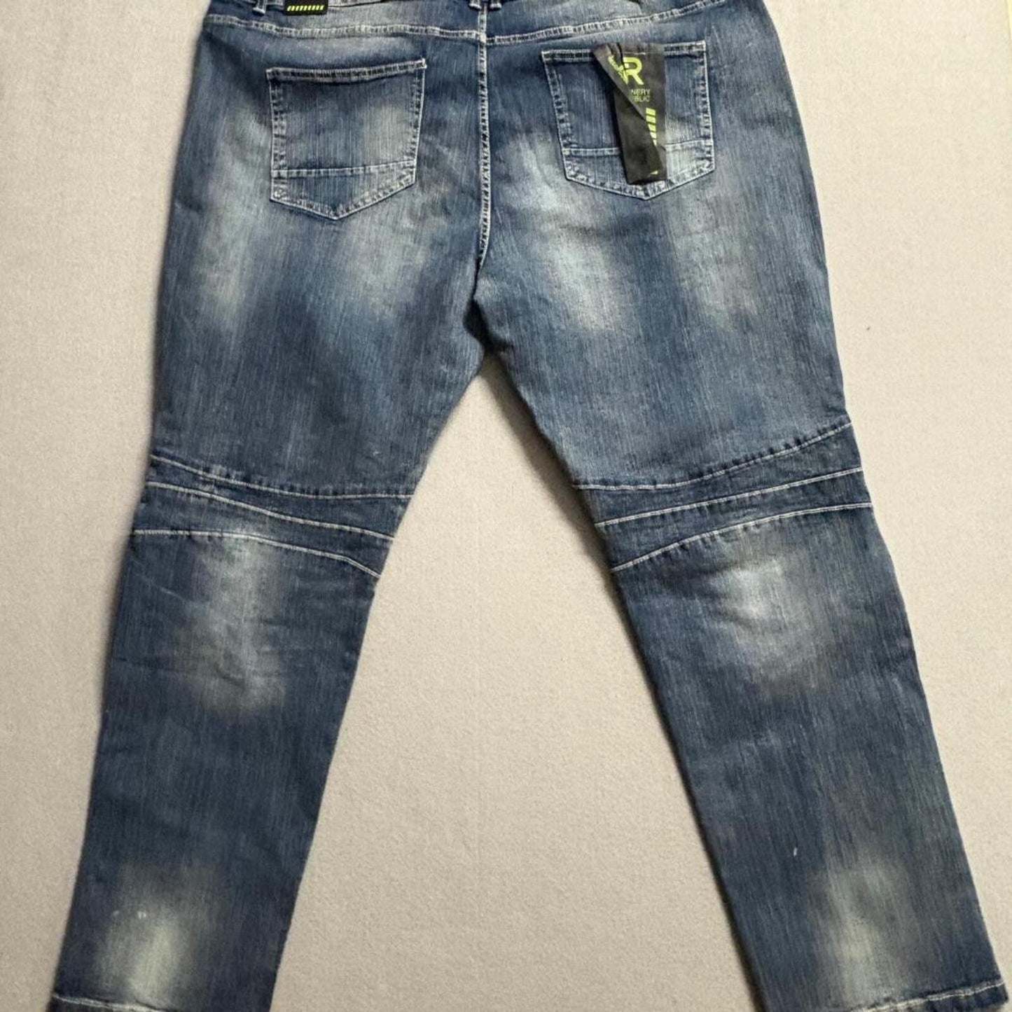 Refinery Republic Moto Jeans Mens 46 Blue Distressed Paint Splatter Biker Denim