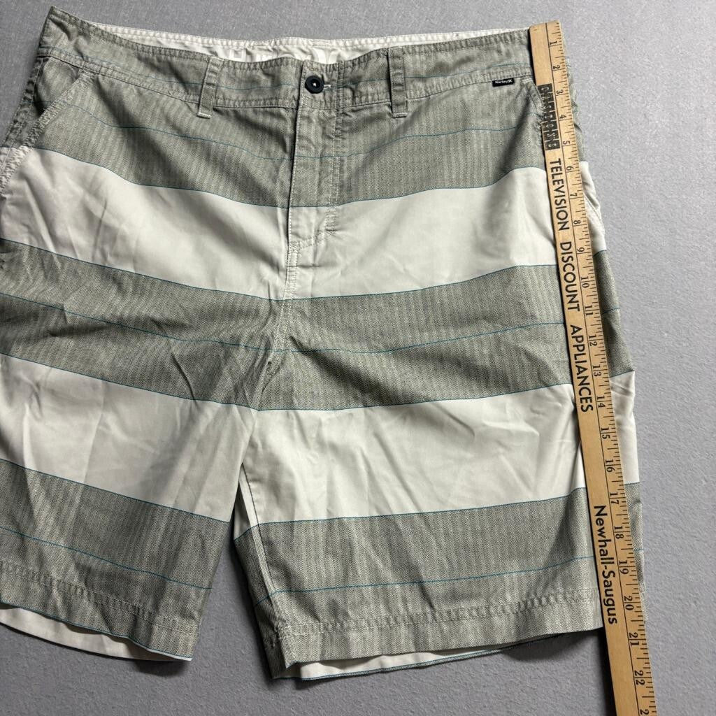 Hurley Board Shorts Mens 38 Gray White Striped Recycled Polyester Swim Trunks