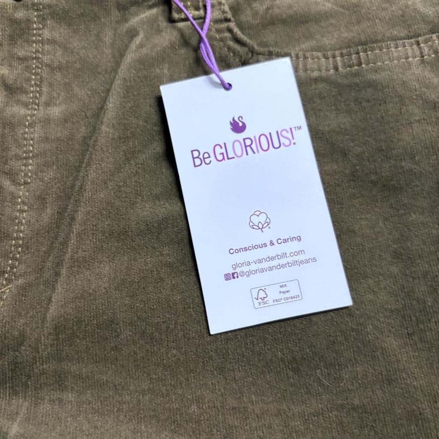 Gloria Vanderbilt Amanda Slim Corduroy Pants Womens 14 Olive Green High Rise