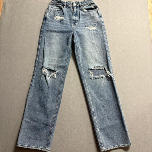 PacSun Distressed High Rise Straight Leg Jeans Womens 25 Blue Denim Cotton