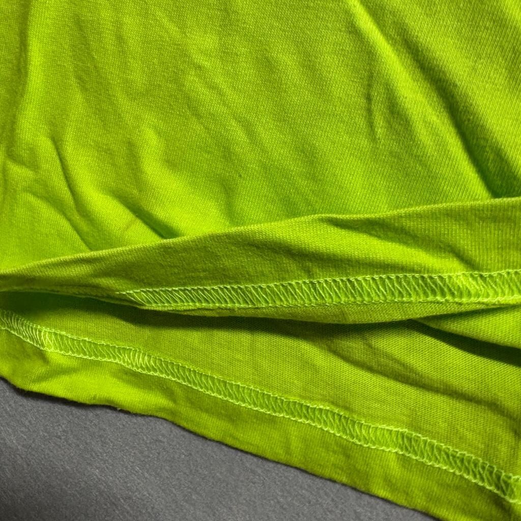 Vintage IOU T-Shirt Mens Large Neon Lime Green 1991 Fashion Network Raglan Tee