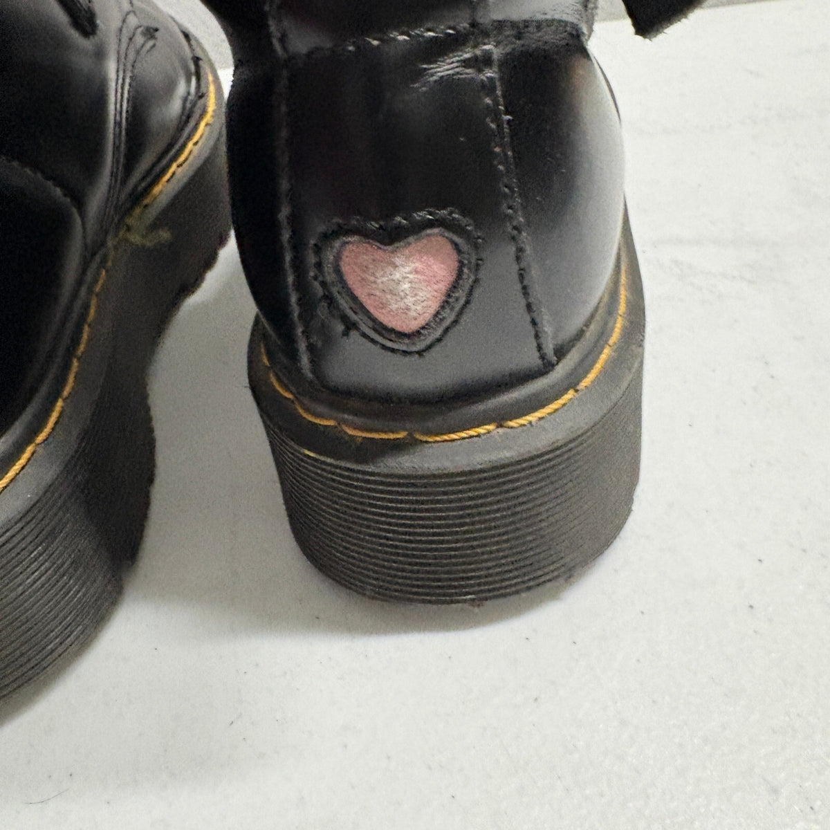 Dr Martens Lazy Oaf Devon Heart Buckle Platform Boots Black Leather Womens