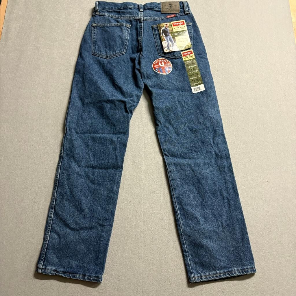 Wrangler Five Star Regular Fit Jeans Mens 30x30 Blue Denim Straight Leg New