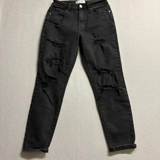 Wax Jean Collection Womens Size 7 28 Black Distressed Ripped Skinny Jeans
