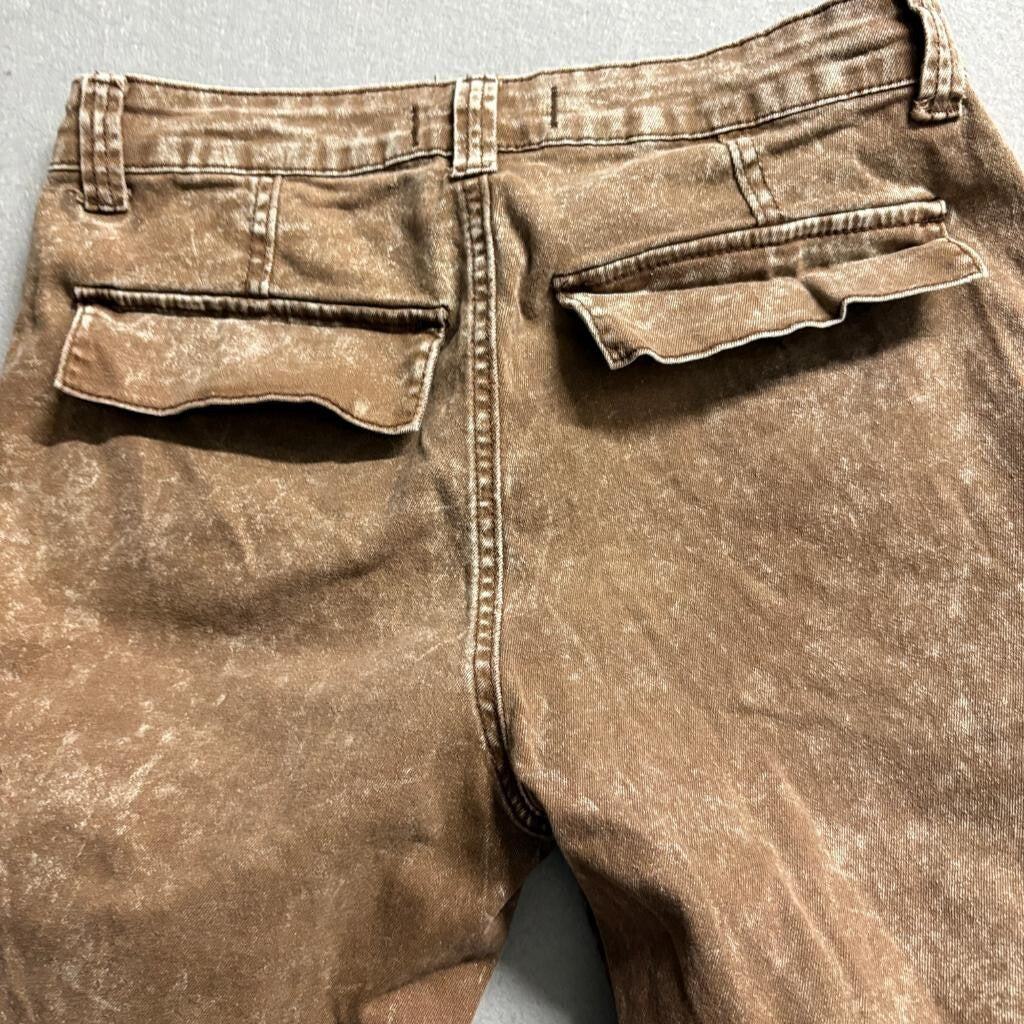 Disclosure Cargo Pants Womens 11/30 Brown Acid Wash Wide Leg Utility Pockets