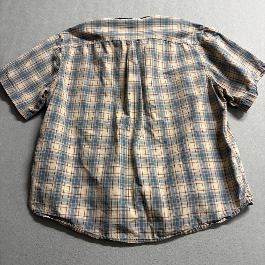 Carhartt Plaid Shirt Mens 2XL Blue Beige Red Short Sleeve Cotton Button Up