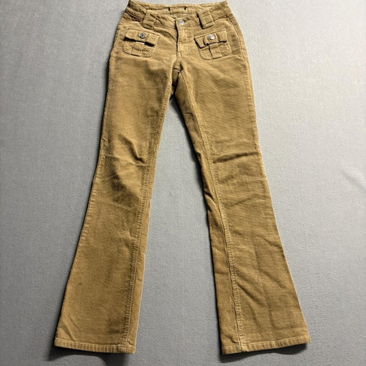 Forever 21 Corduroy Flare Pants Womens Size 1 Beige Tan Low Rise Y2K Vintage