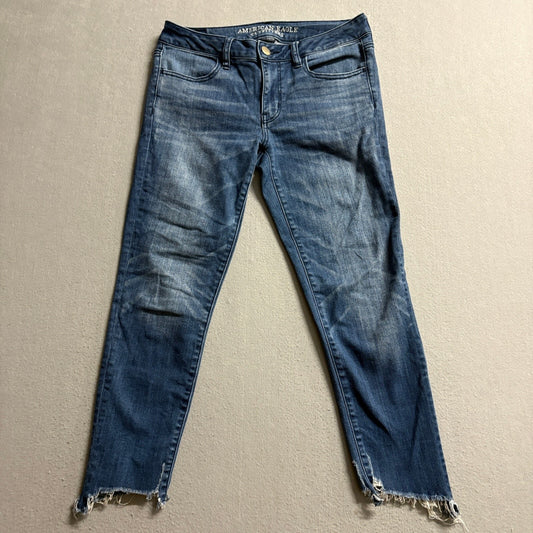 American Eagle Jegging Crop Jeans Womens Size 8 Regular Blue Super Stretch Raw