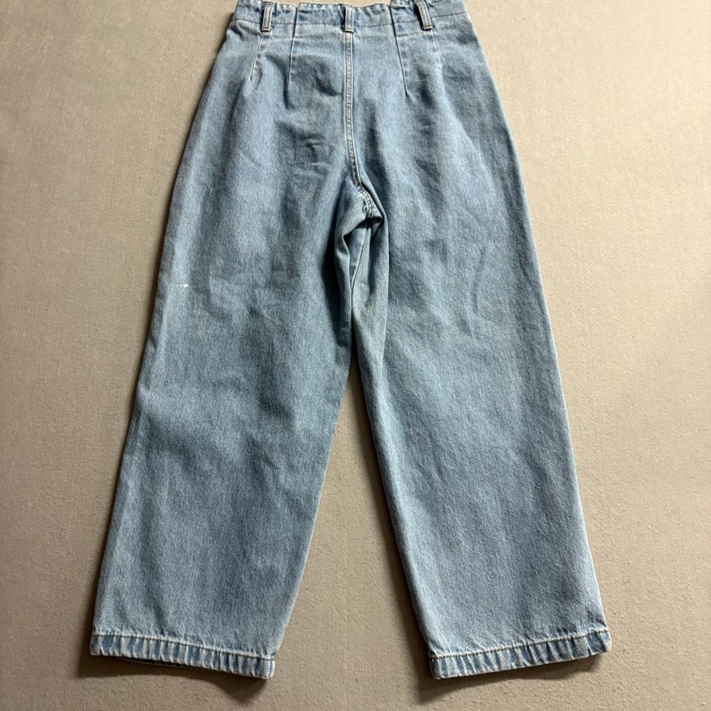 Forever 21 Premium Denim Jeans Womens 27 Blue Paperbag Waist Pleated Wide Leg