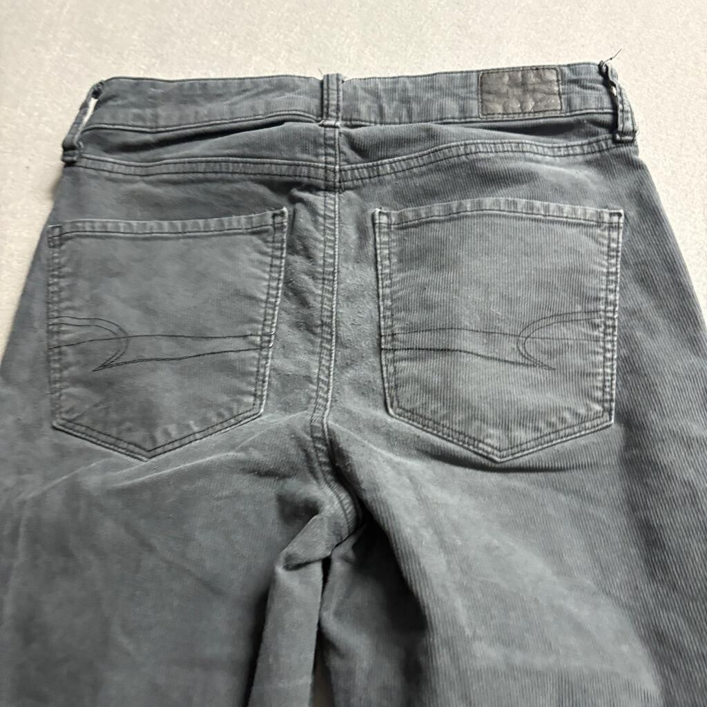 American Eagle Corduroy Pants Womens 4 Gray High Rise Flare Button Fly Stretch