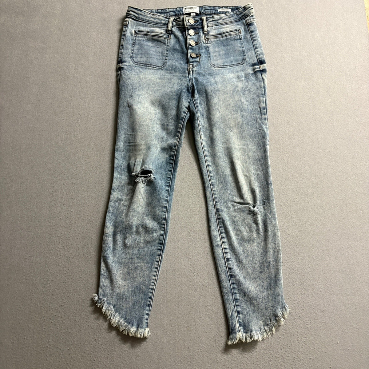William Rast Highrise Crop Jeans Womens 29 Blue Acid Wash Distressed Frayed Hem