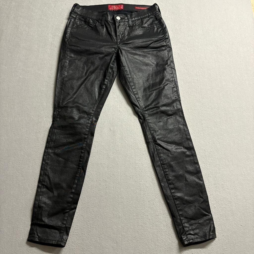 Lucky Brand Charlie Super Skinny Jeans Womens 2/26 Black Coated Waxed Denim