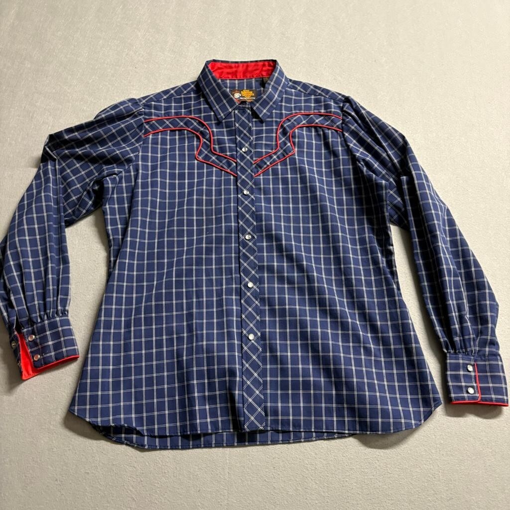 Vintage Kenny Rogers Western Collection Karman Pearl Snap Shirt Mens 17/18 Blue