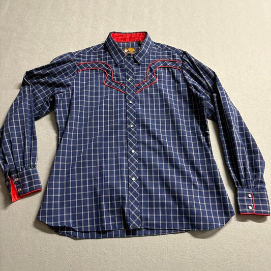 Vintage Kenny Rogers Western Collection Karman Pearl Snap Shirt Mens 17/18 Blue