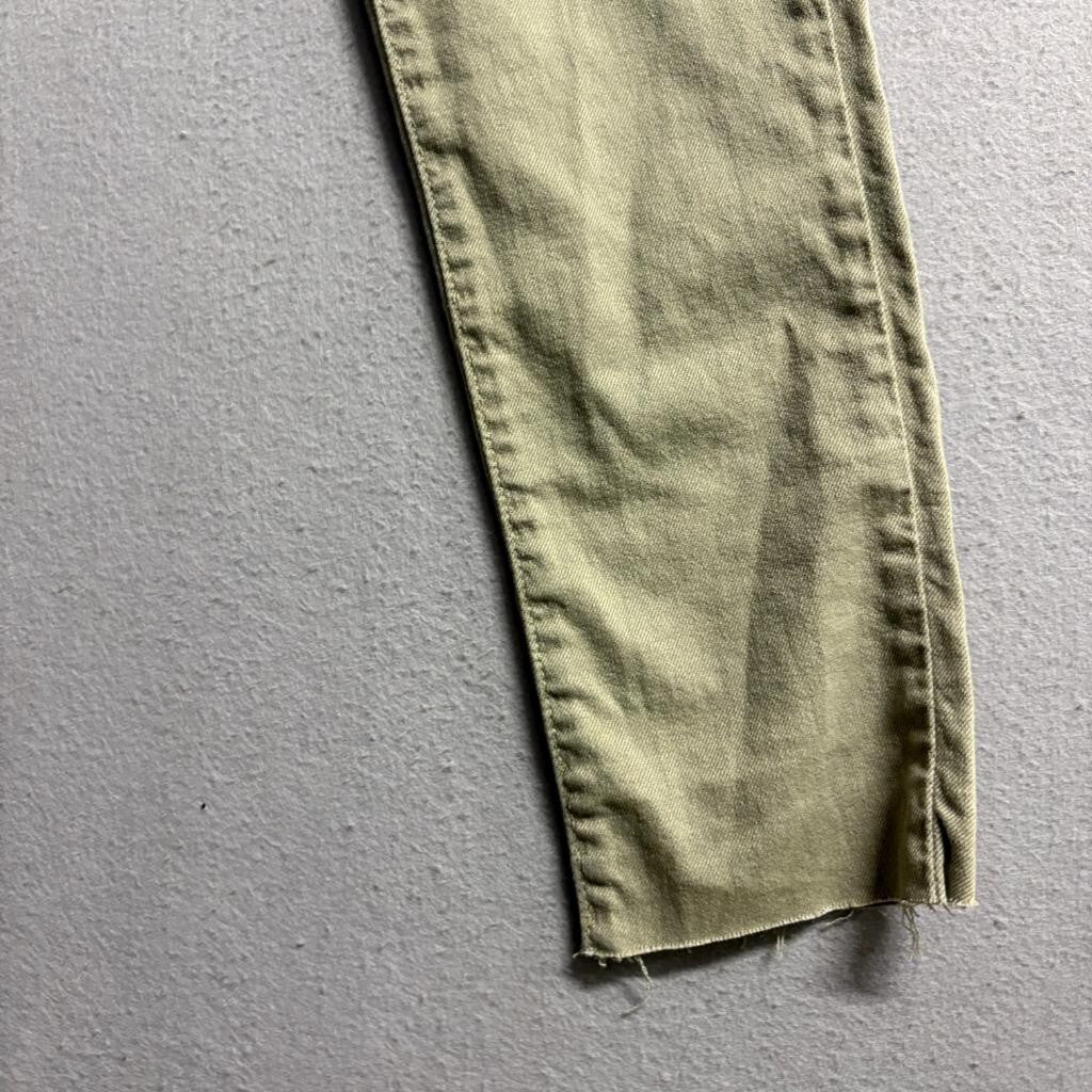 Zara Trafaluc Slim Jeans Womens 2 Green Olive Raw Hem Stretch Denim Pants
