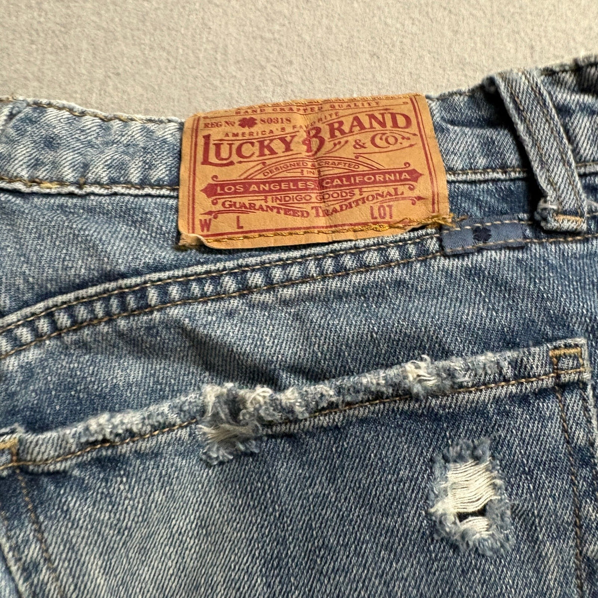 Lucky Brand Patchwork Jeans Womens Size 4 27 Blue Denim Distressed Straight Leg