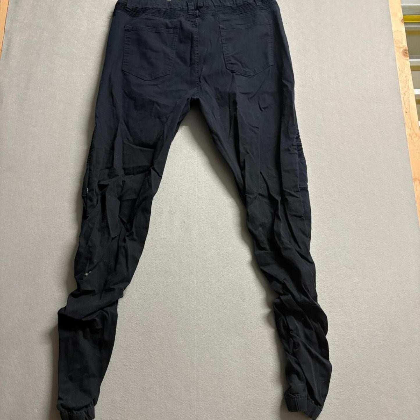 Victorious Mens Moto Jogger Pants 3XL Black Stretch Elastic Waist Zipper Accent