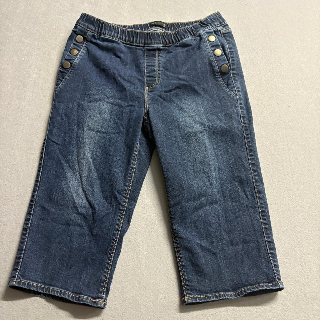 Susan Graver Jeans Womens 6 Blue Denim Pull On Sailor Button Crop Capri Pants