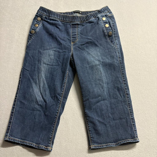 Susan Graver Jeans Womens 6 Blue Denim Pull On Sailor Button Crop Capri Pants