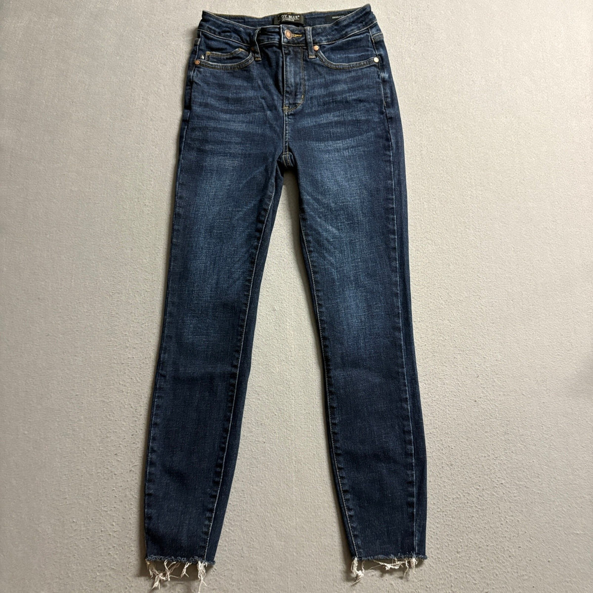 Judy Blue Skinny Fit Jeans Womens Size 3/26 Dark Wash Raw Fringe Hem JB88527