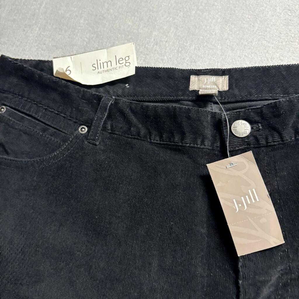 J. Jill Corduroy Pants Womens 16 Black Slim Leg Stretch Cotton Blend NWT