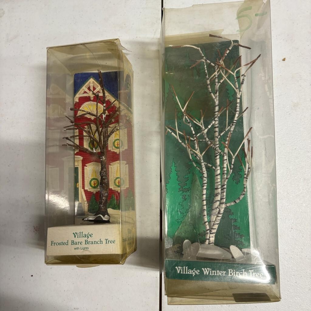 Department 56 Village Winter Birch Tree and Frosted Bare Branch Tree Lot of