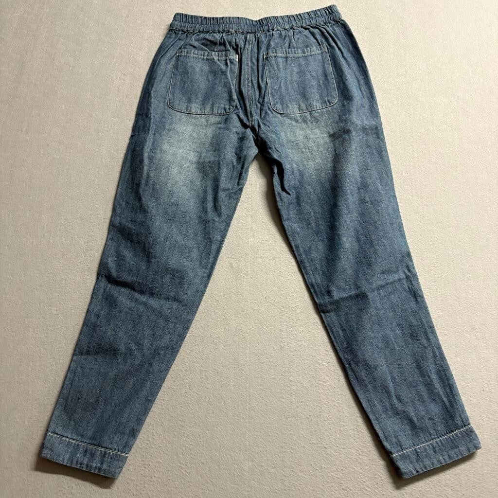 Active USA Womens Blue Denim Joggers Size S Elastic Drawstring Waist 100% Cotton