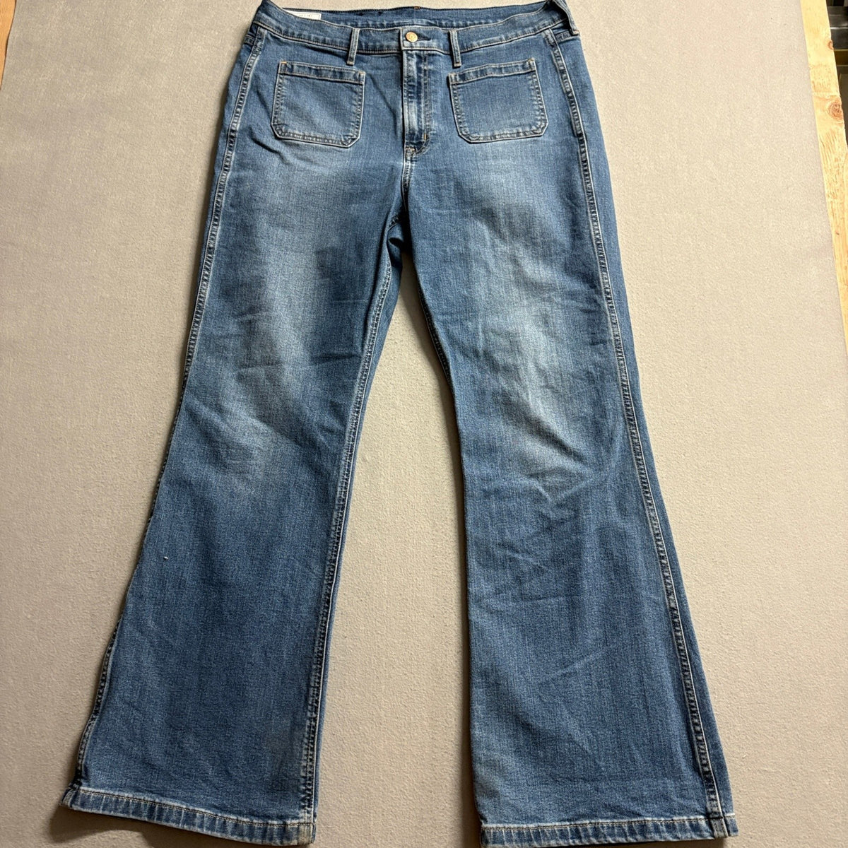 Gap 70s Flare High Rise Jeans Womens 33 16R Blue Denim Stretch Patch Pocket