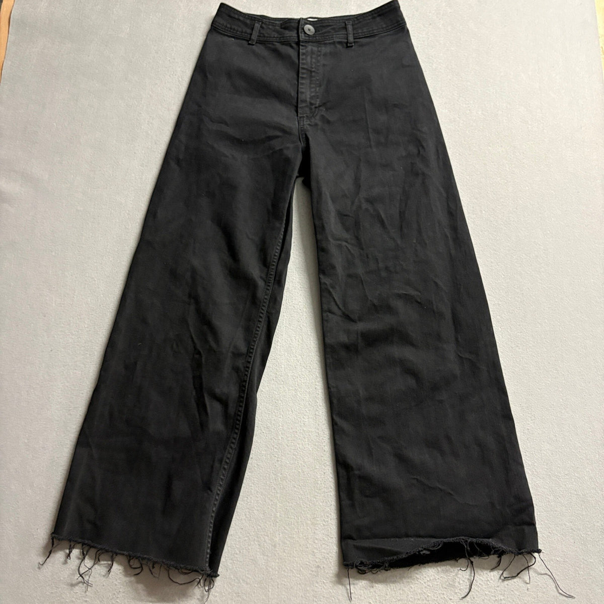 Zara Woman The Marine Straight Jeans Womens 8 Black High Rise Raw Hem Stretch