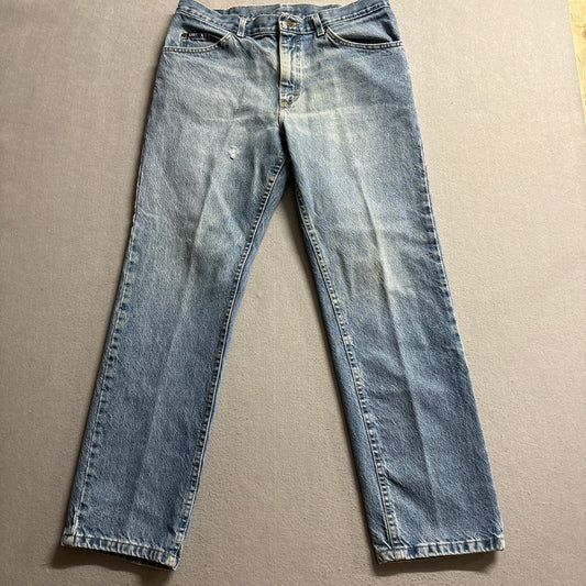 Lee Denim Jeans Mens 34x30 Light Blue Wash Straight Leg Workwear Distressed