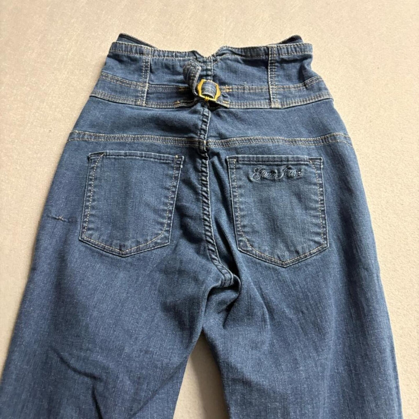 Guess Jeans Womens High Waist Flare Leg Denim Blue Stretch Corset Back Size 24