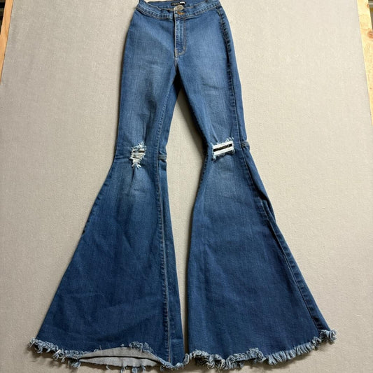 Fashion Nova High Rise Extreme Flare Jeans Womens Size 1 W24 Distressed Raw Hem