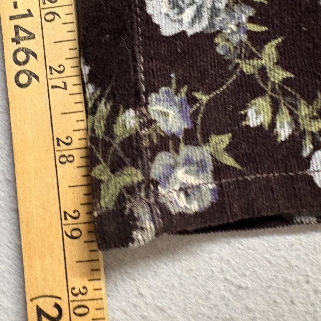 Else Floral Corduroy Skinny Pants Womens Size 28 Brown Rose Print Stretch